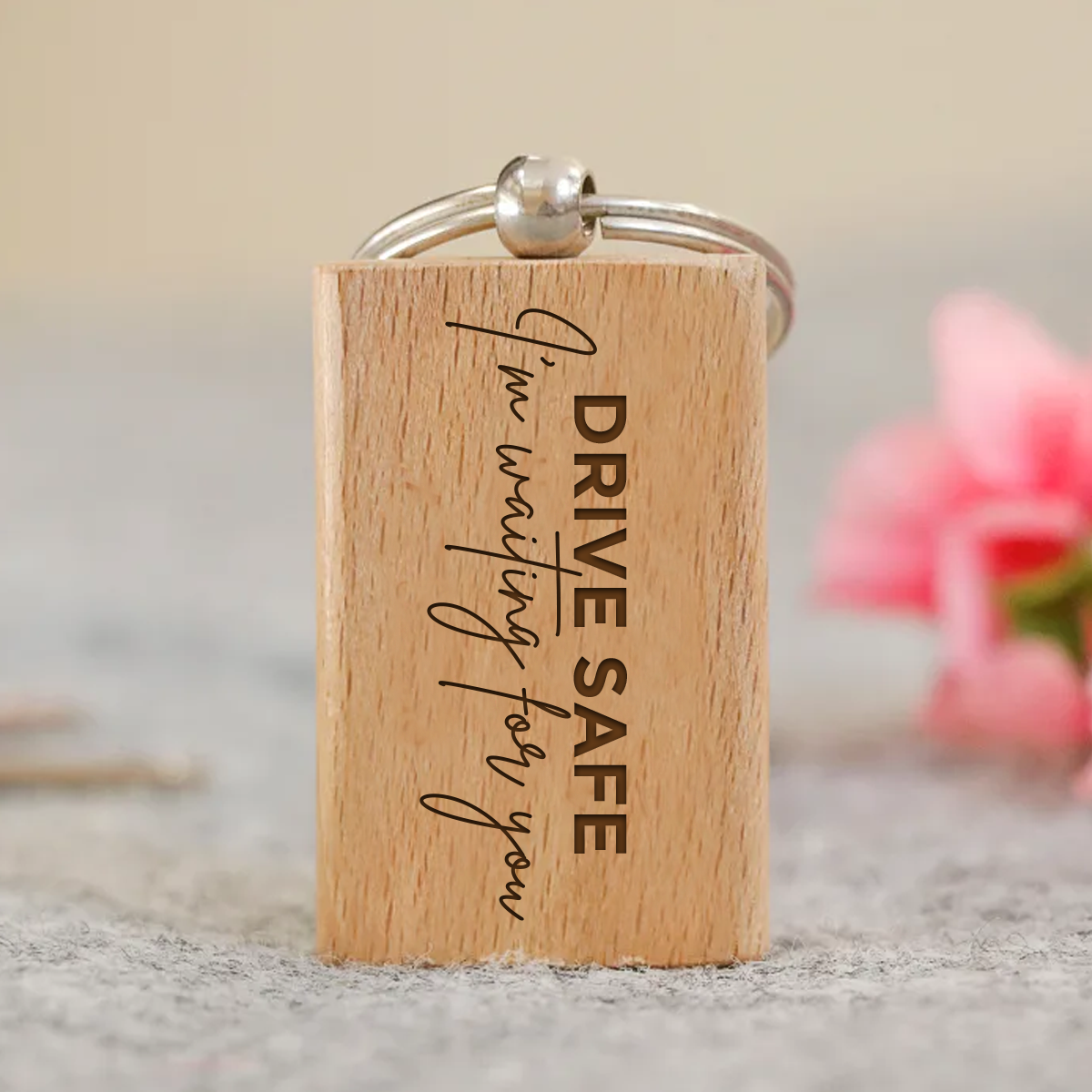 Personalized Drive Safe Wooden Keyring